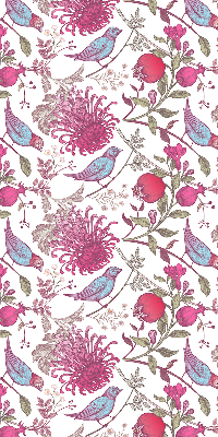 Estor opaco con diseño de pájaros coloridos entre las flores