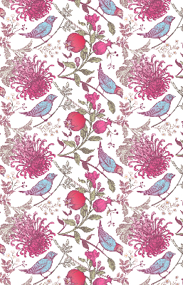 Estor opaco con diseño de pájaros coloridos entre las flores