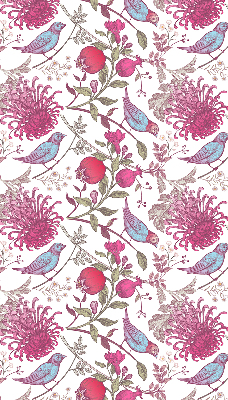 Estor opaco con diseño de pájaros coloridos entre las flores