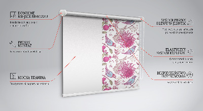 Estor opaco con diseño de pájaros coloridos entre las flores