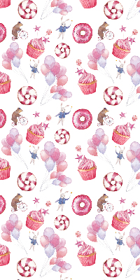 Estor decorativo con globos rosas, donas y conejitos