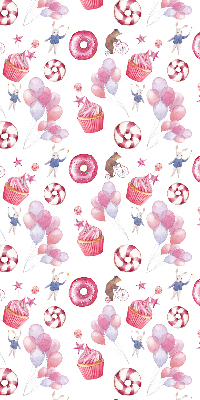 Estor decorativo con globos rosas, donas y conejitos
