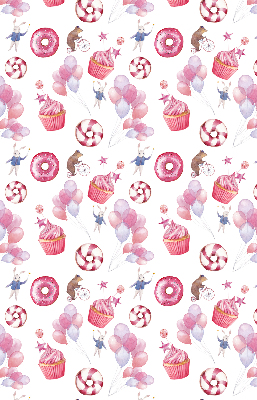 Estor decorativo con globos rosas, donas y conejitos