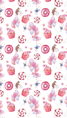 Estor decorativo con globos rosas, donas y conejitos