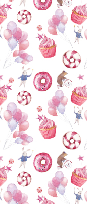 Estor decorativo con globos rosas, donas y conejitos