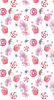 Estor decorativo con globos rosas, donas y conejitos