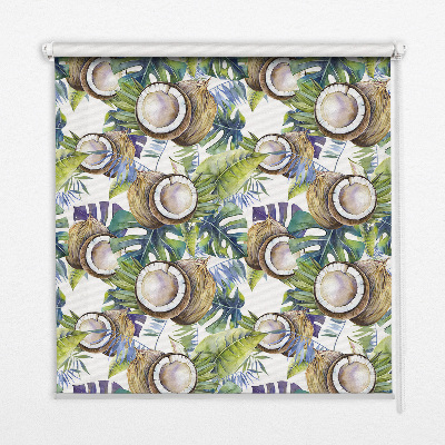 Estor decorativo con diseño de cocos y hojas