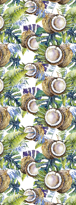 Estor decorativo con diseño de cocos y hojas
