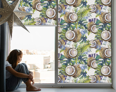 Estor decorativo con diseño de cocos y hojas
