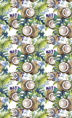 Estor decorativo con diseño de cocos y hojas