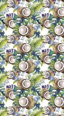 Estor decorativo con diseño de cocos y hojas