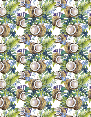 Estor decorativo con diseño de cocos y hojas