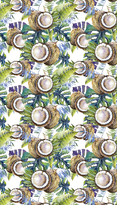 Estor decorativo con diseño de cocos y hojas