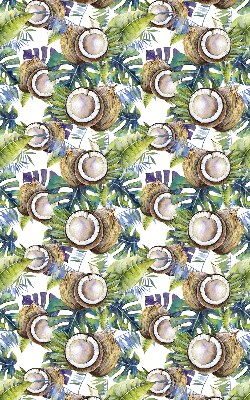 Estor decorativo con diseño de cocos y hojas