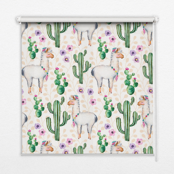Estor decorativo con diseño de llamas y cactus
