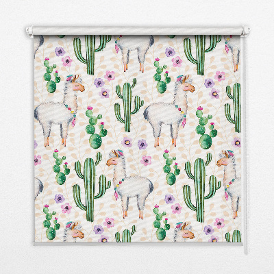 Estor decorativo con diseño de llamas y cactus