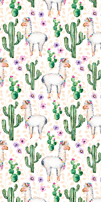 Estor decorativo con diseño de llamas y cactus