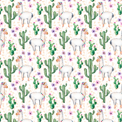 Estor decorativo con diseño de llamas y cactus
