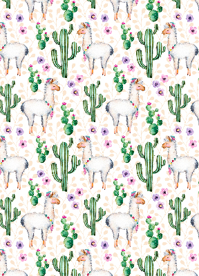 Estor decorativo con diseño de llamas y cactus