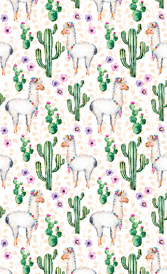 Estor decorativo con diseño de llamas y cactus