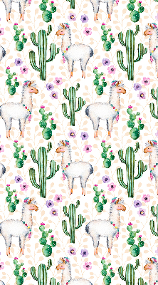 Estor decorativo con diseño de llamas y cactus