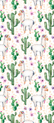 Estor decorativo con diseño de llamas y cactus