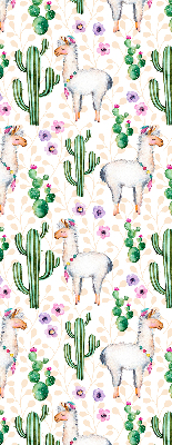 Estor decorativo con diseño de llamas y cactus