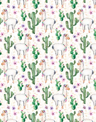 Estor decorativo con diseño de llamas y cactus
