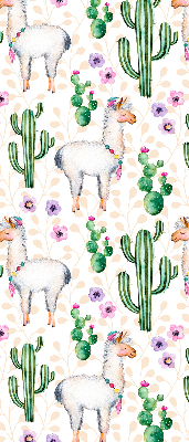 Estor decorativo con diseño de llamas y cactus