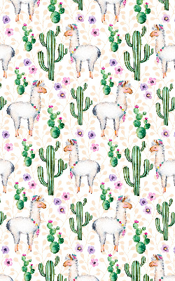Estor decorativo con diseño de llamas y cactus