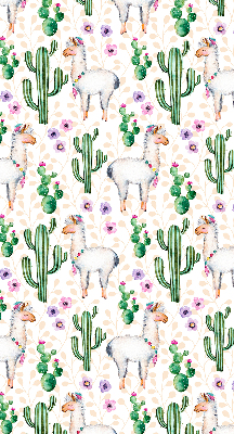 Estor decorativo con diseño de llamas y cactus