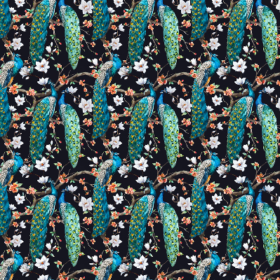 Estor opaco con diseño de pavo real y flores