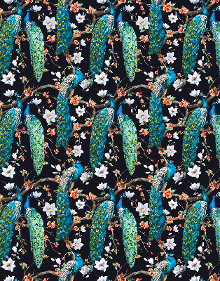 Estor opaco con diseño de pavo real y flores