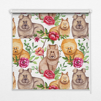 Estor decorativo con diseño de perros entre las flores