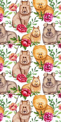 Estor decorativo con diseño de perros entre las flores