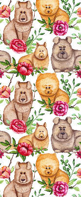 Estor decorativo con diseño de perros entre las flores