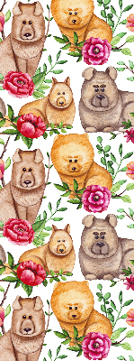 Estor decorativo con diseño de perros entre las flores