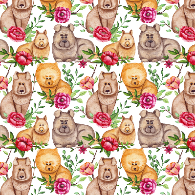 Estor decorativo con diseño de perros entre las flores