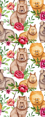Estor decorativo con diseño de perros entre las flores