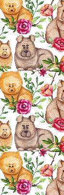 Estor decorativo con diseño de perros entre las flores