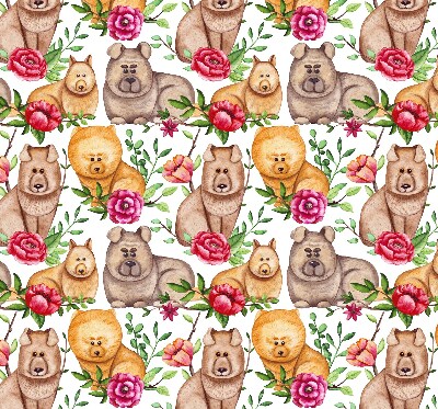 Estor decorativo con diseño de perros entre las flores