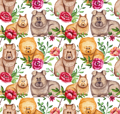 Estor decorativo con diseño de perros entre las flores
