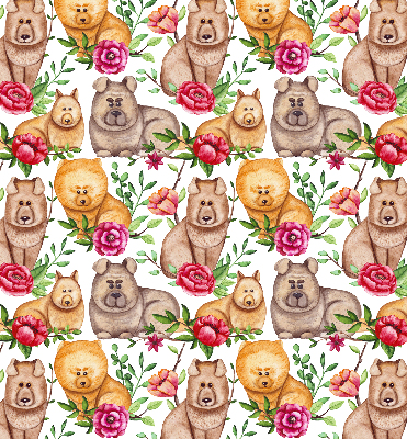 Estor decorativo con diseño de perros entre las flores