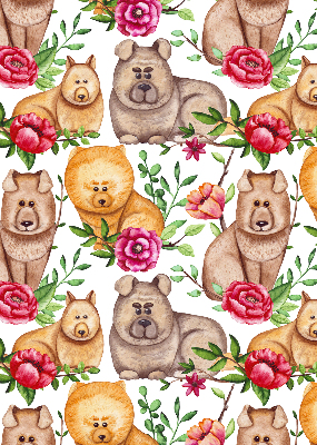 Estor decorativo con diseño de perros entre las flores