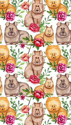 Estor decorativo con diseño de perros entre las flores