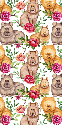 Estor decorativo con diseño de perros entre las flores