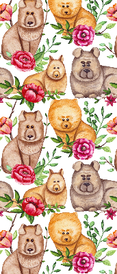 Estor decorativo con diseño de perros entre las flores