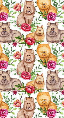 Estor decorativo con diseño de perros entre las flores