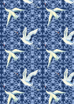 Estor decorativo con diseño de garzas