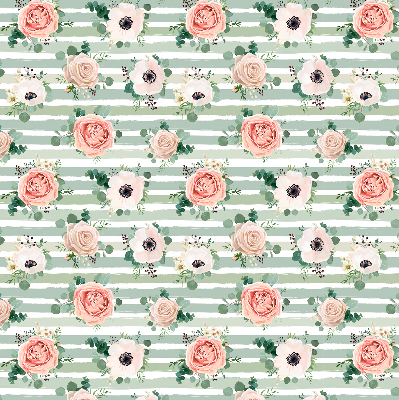 Estor decorativo con rosas sobre rayas horizontales verdes